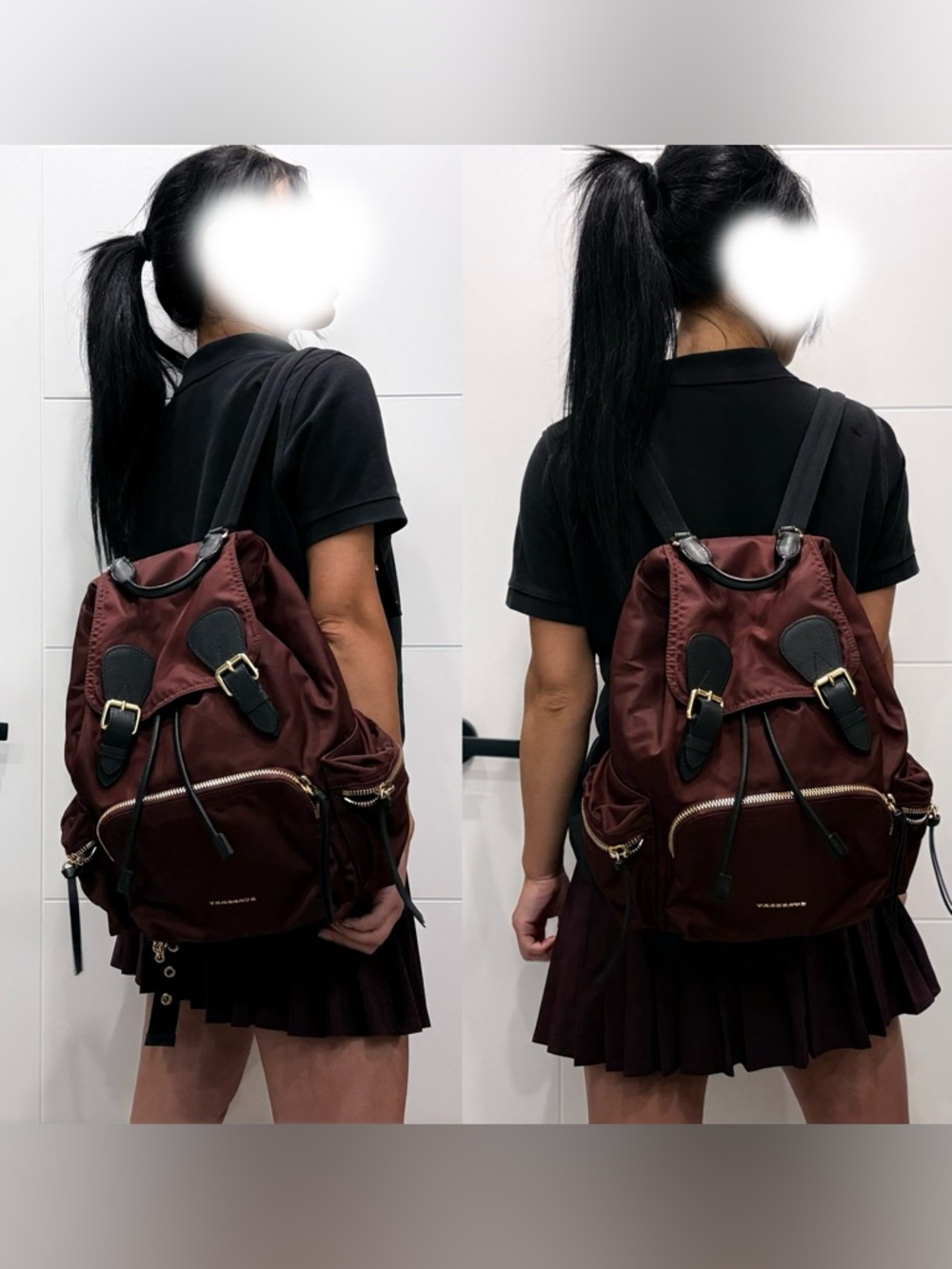 Authentic Burberry Burgundy nylon backpack - Picture 2 of 16